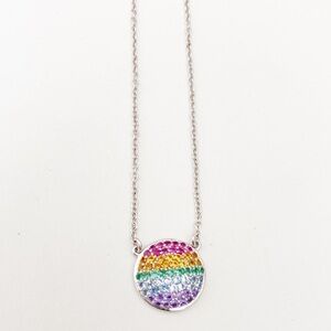 Liza Schwartz sterling silver rainbow CZ pave circle necklace